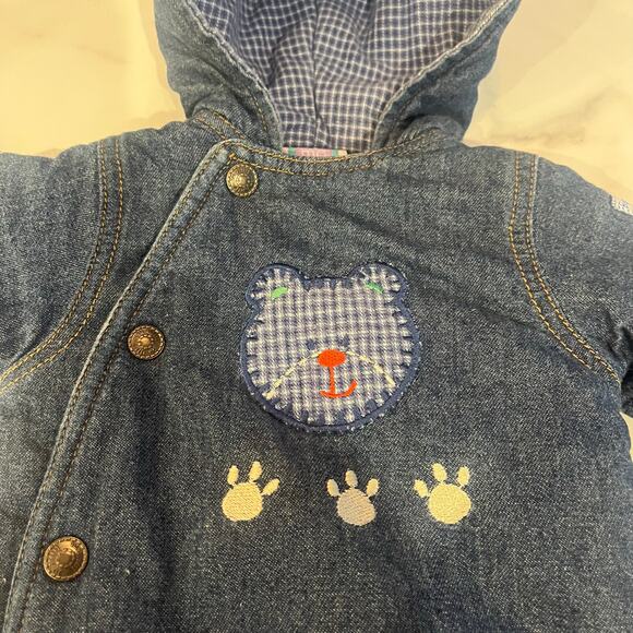 Jean Denim One-Piece Little Me Outfit Cat Embroidered Heavy Lined Size 3 months - Picture 2 of 6